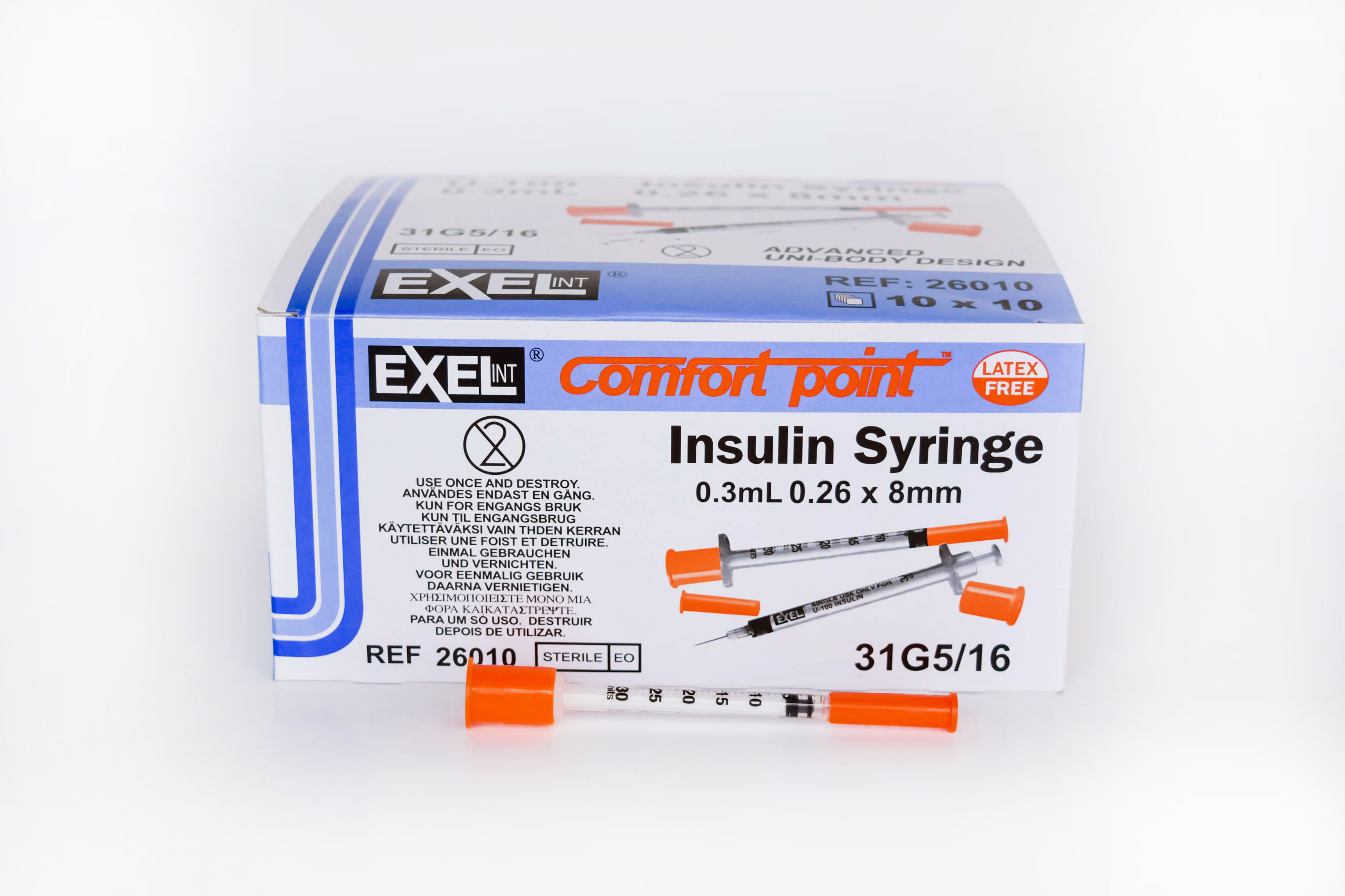 Exel 1/2Cc Insulin Syringe, 31G X Permanently Attached Needle, Sterile And  Latex Free, Non-Toxic